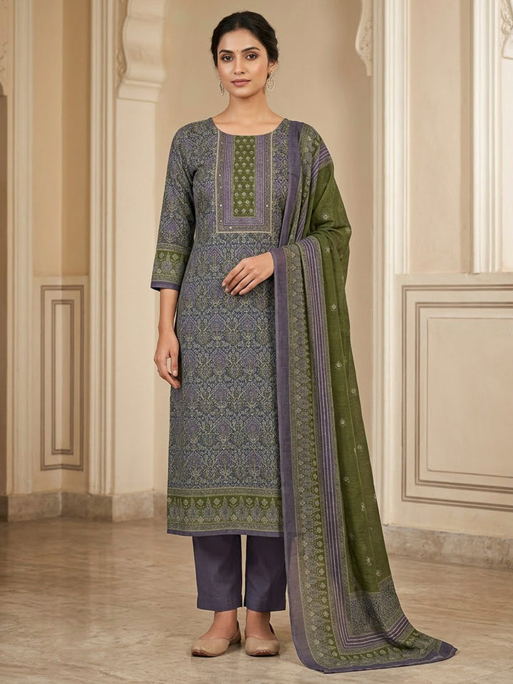 Purple Chanderi Printed Unstitched Dress Material