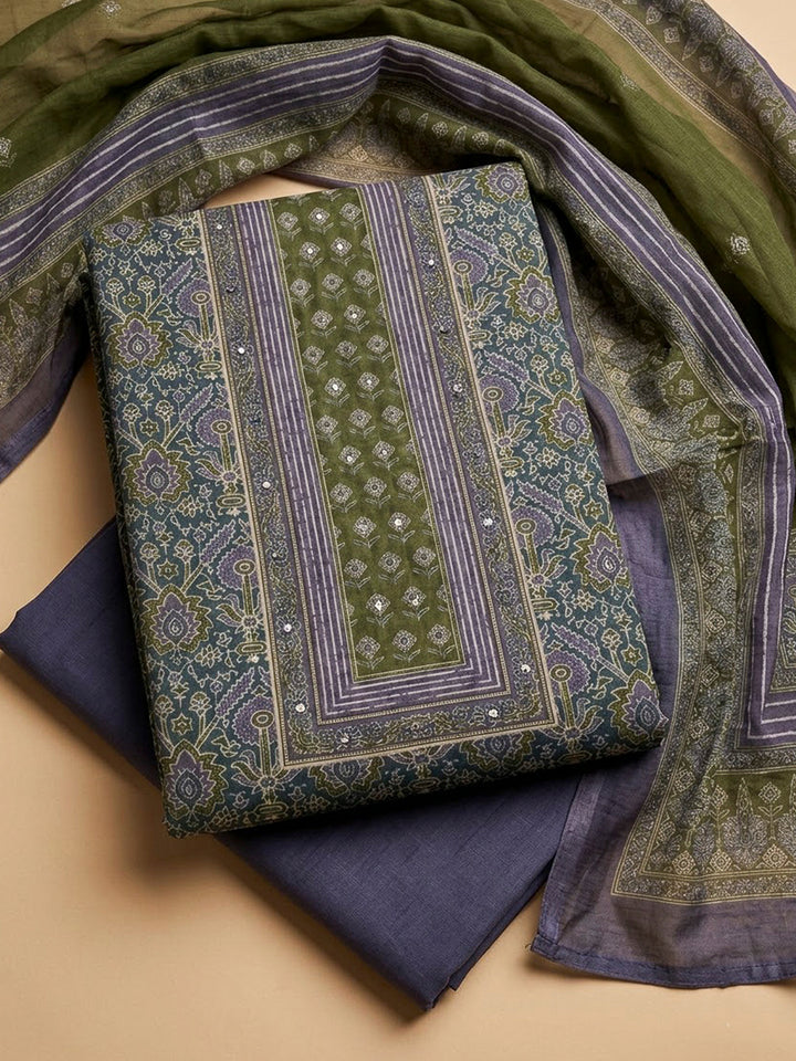 Purple Chanderi Printed Unstitched Dress Material