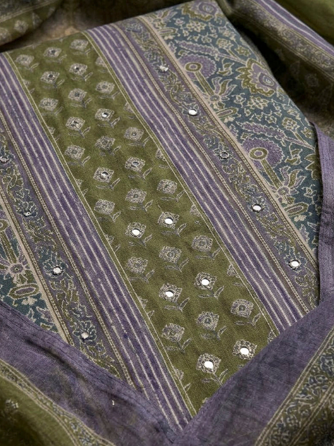 Purple Chanderi Printed Unstitched Dress Material