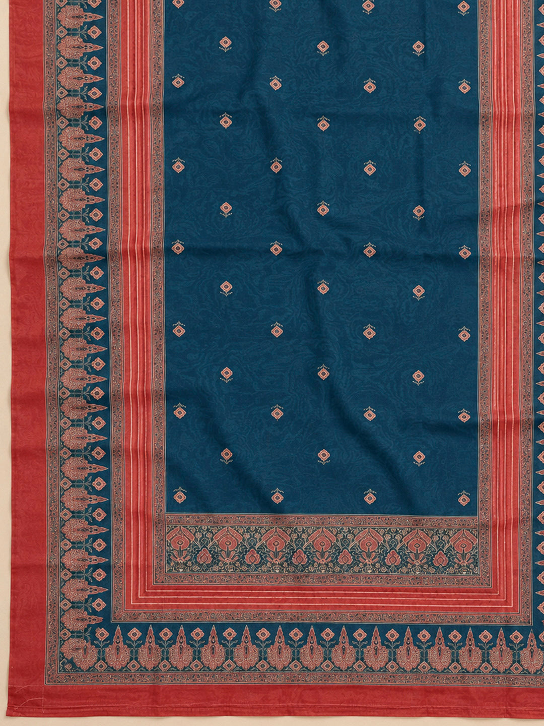 Red Chanderi Printed Unstitched Dress Material