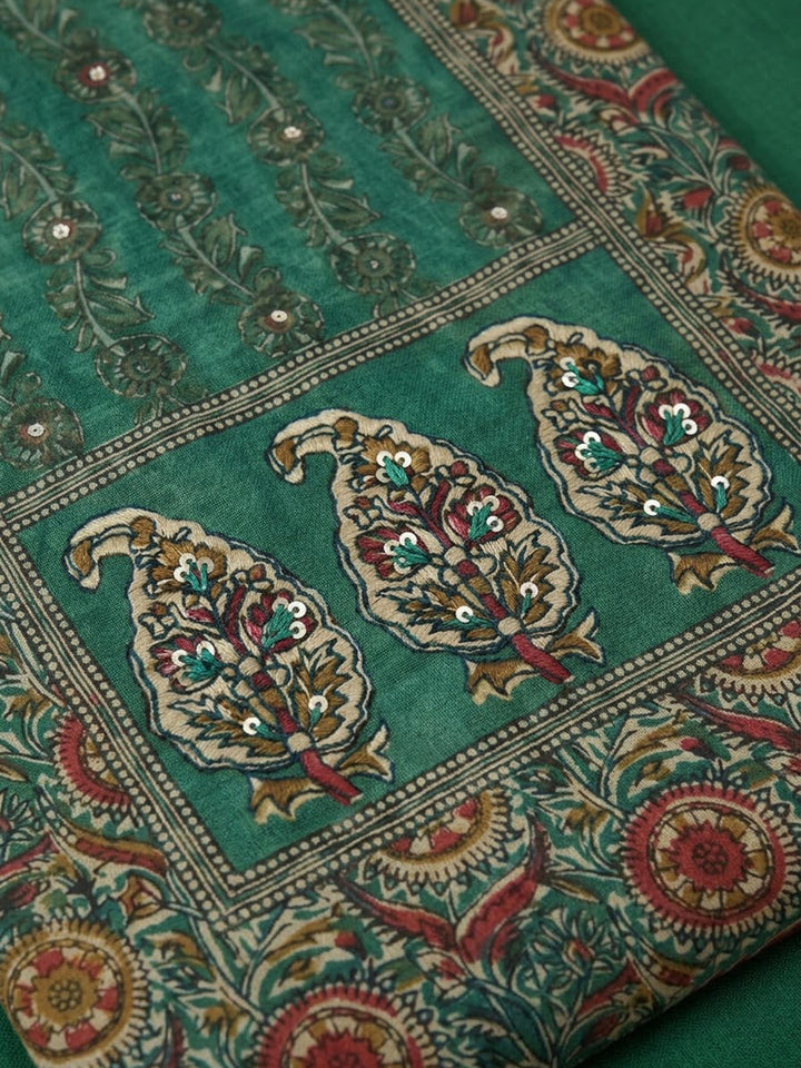 Green Chanderi Printed Unstitched Dress Material