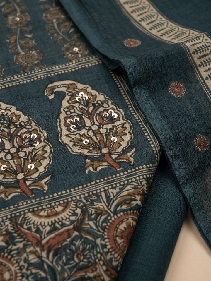 Grey Chanderi Printed Unstitched Dress Material