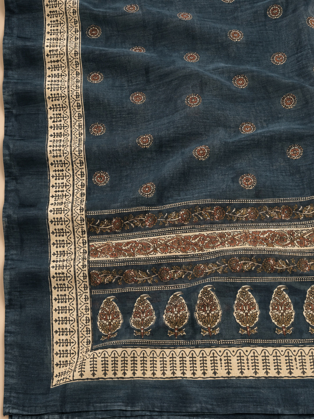 Grey Chanderi Printed Unstitched Dress Material
