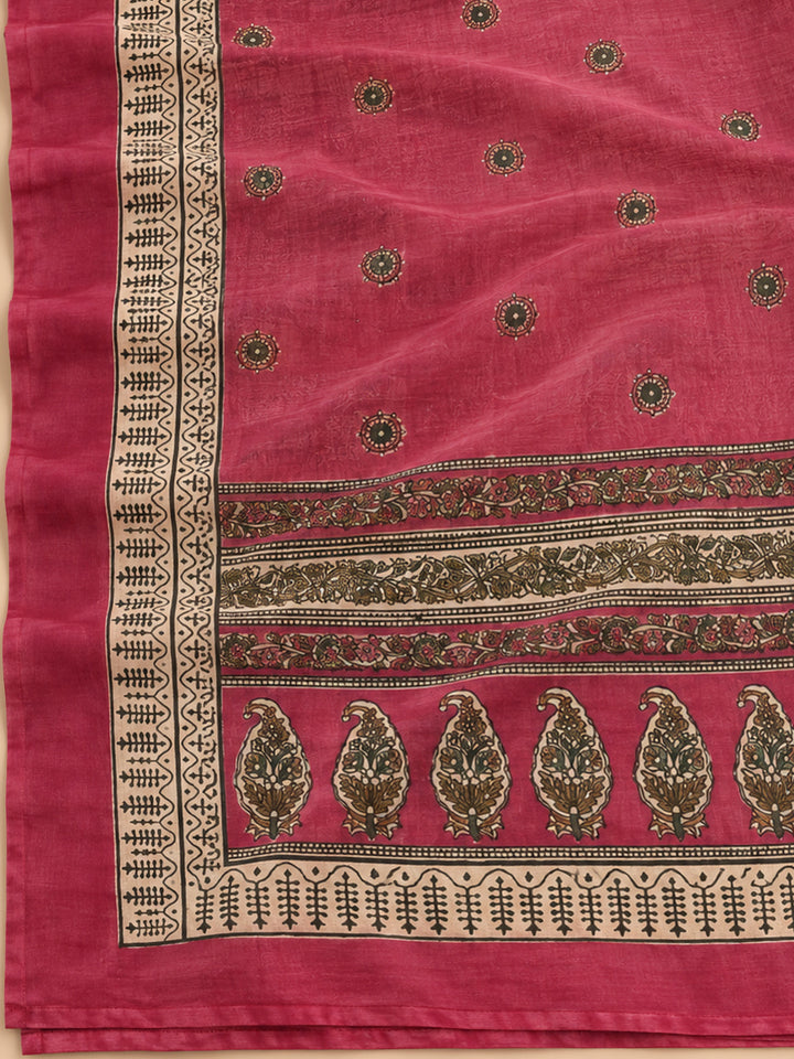 Onion Pink Chanderi Printed Unstitched Dress Material