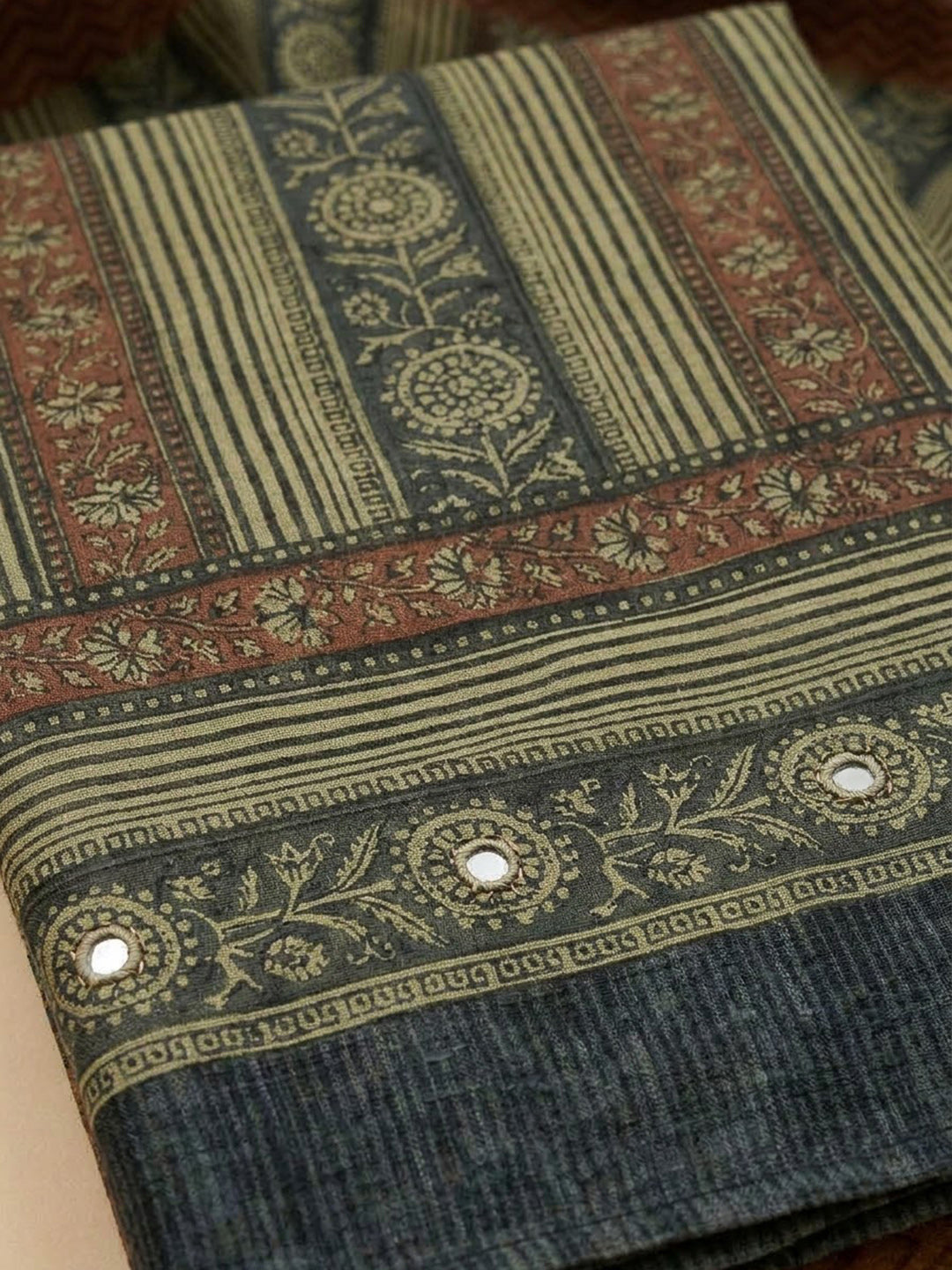 Brown Chanderi Printed Unstitched Dress Material
