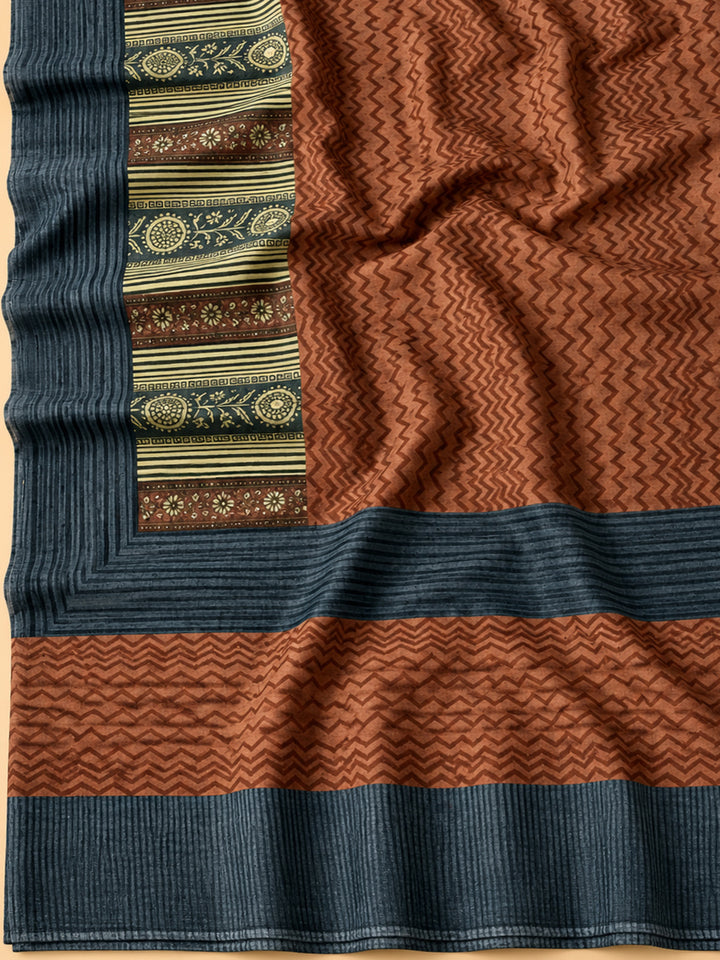 Brown Chanderi Printed Unstitched Dress Material