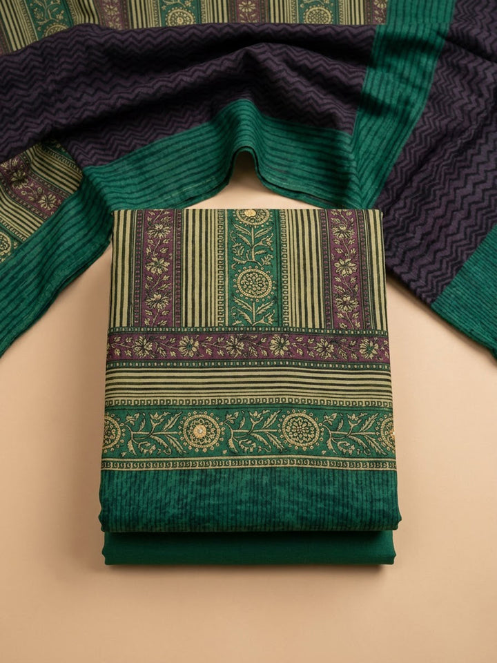 Green Chanderi Printed Unstitched Dress Material