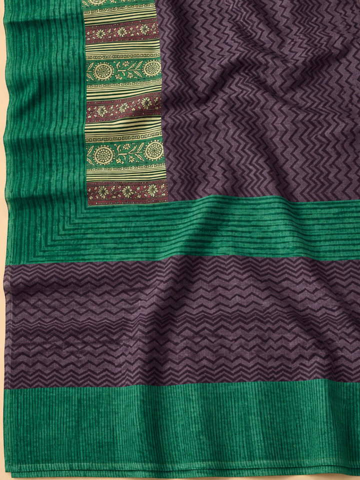 Green Chanderi Printed Unstitched Dress Material