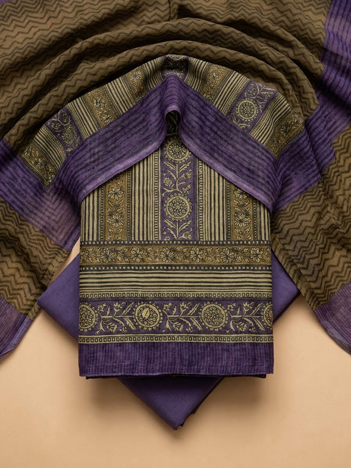Purple Chanderi Printed Unstitched Dress Material