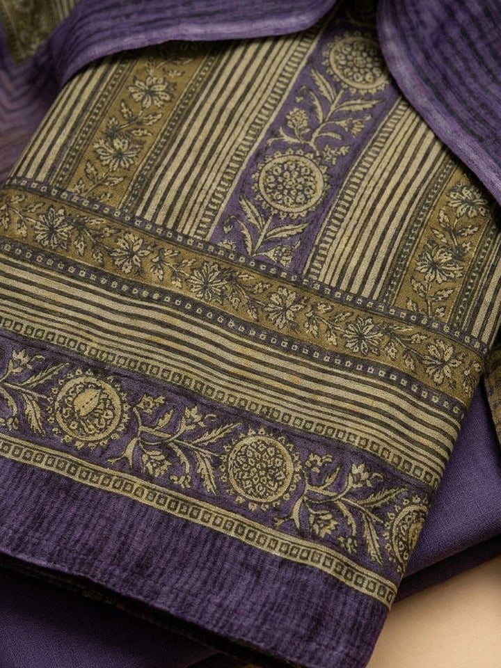 Purple Chanderi Printed Unstitched Dress Material