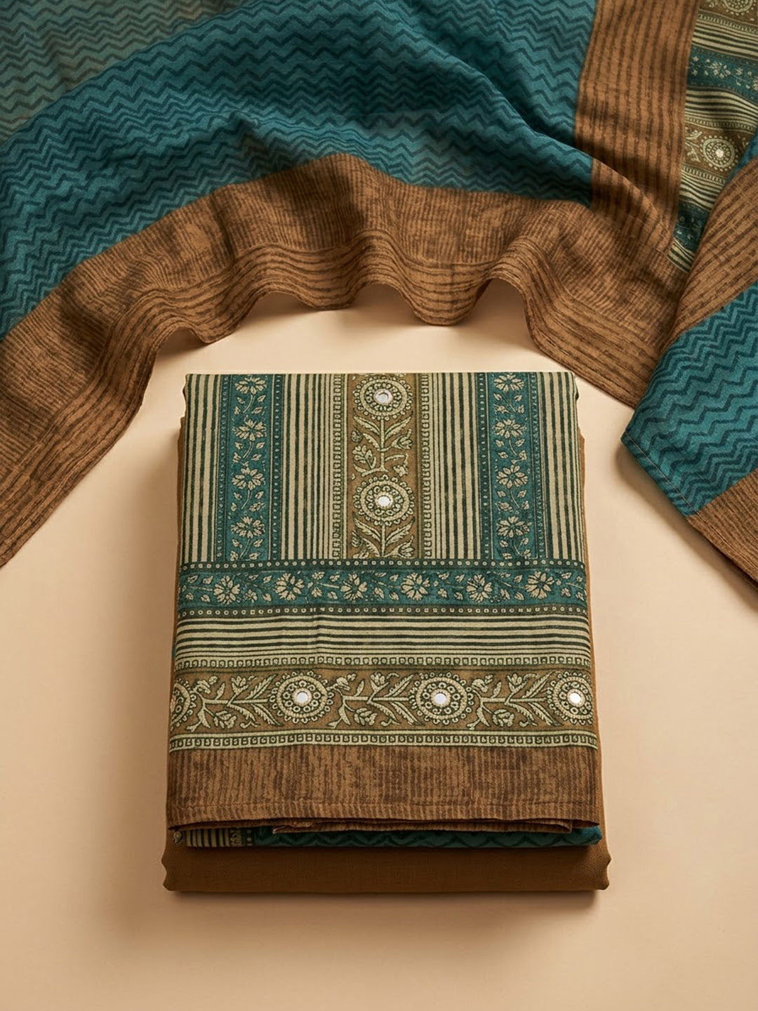 Rust Chanderi Printed Unstitched Dress Material