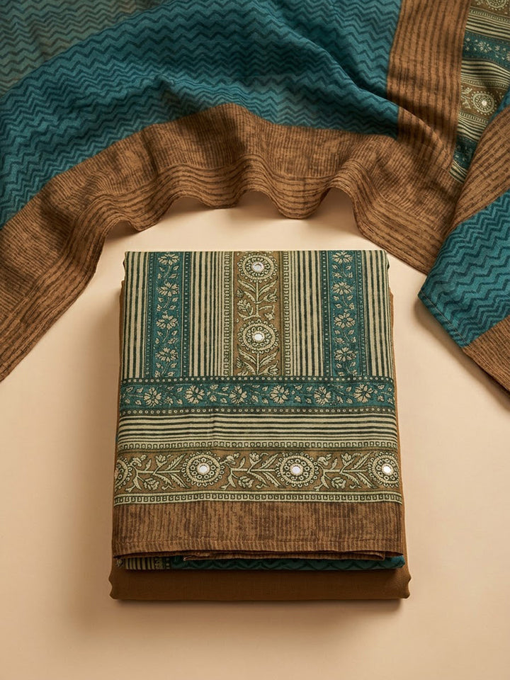 Rust Chanderi Printed Unstitched Dress Material