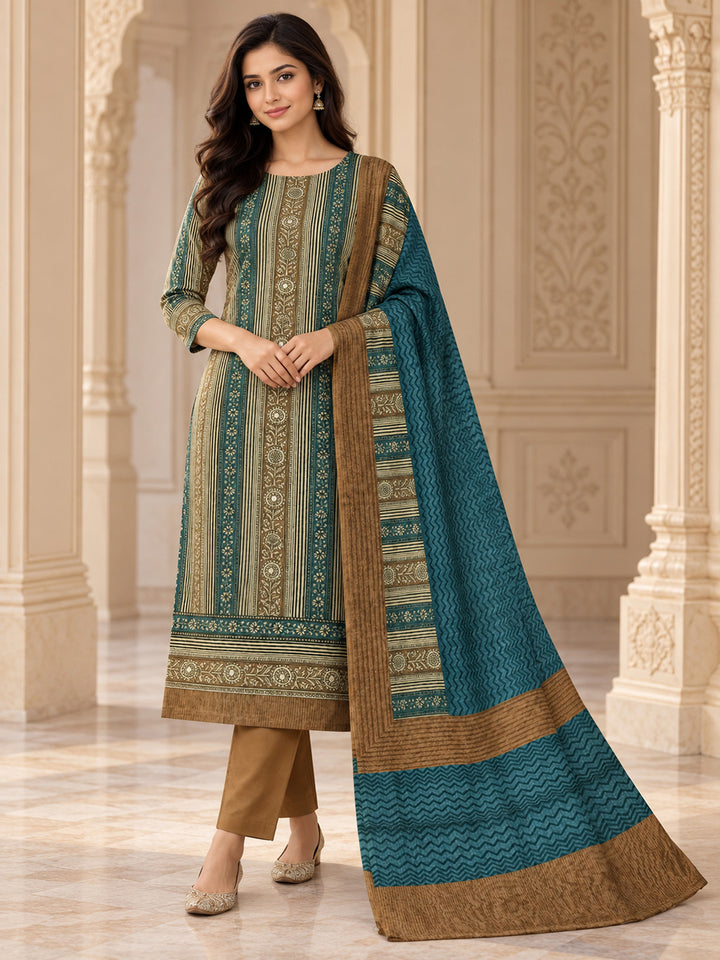 Rust Chanderi Printed Unstitched Dress Material