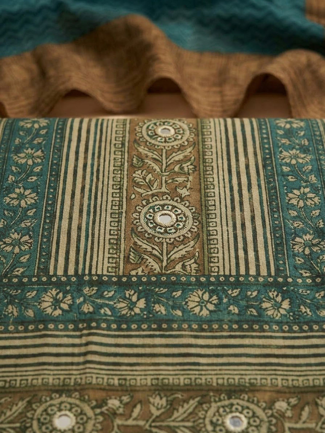 Rust Chanderi Printed Unstitched Dress Material