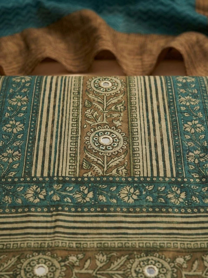 Rust Chanderi Printed Unstitched Dress Material