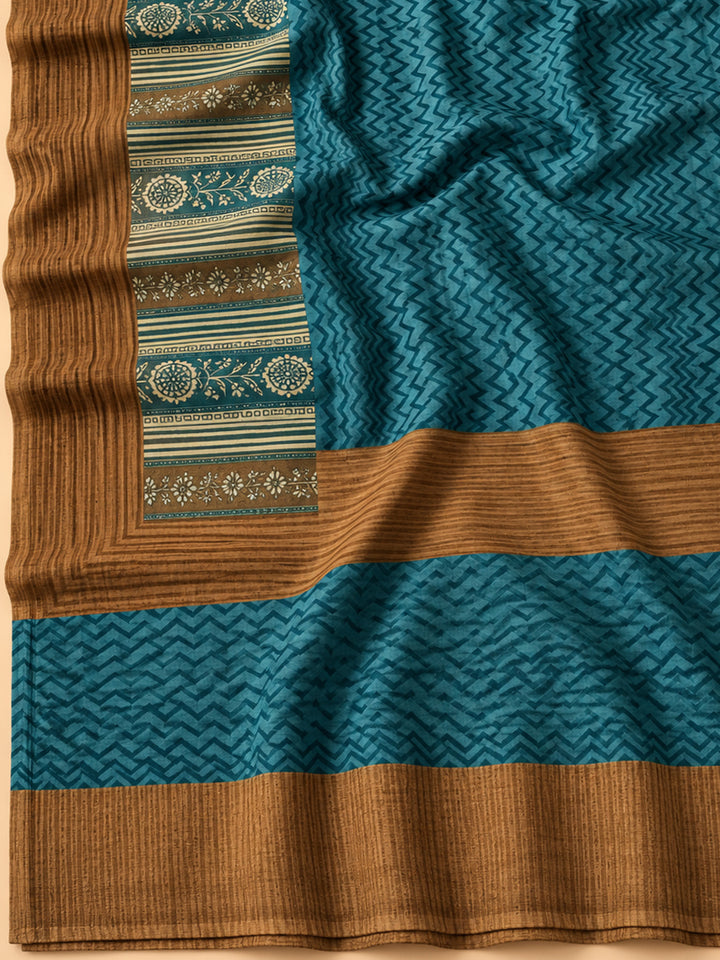 Rust Chanderi Printed Unstitched Dress Material