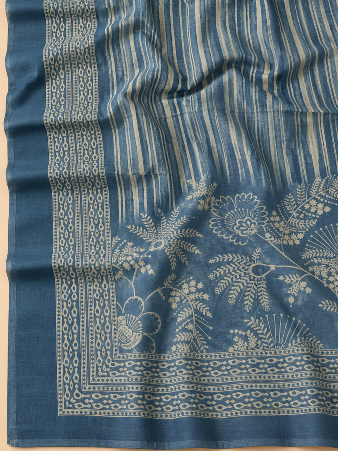 Blue Chanderi Printed Unstitched Dress Material