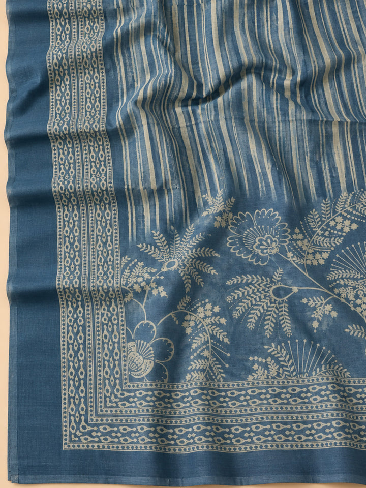 Blue Chanderi Printed Unstitched Dress Material