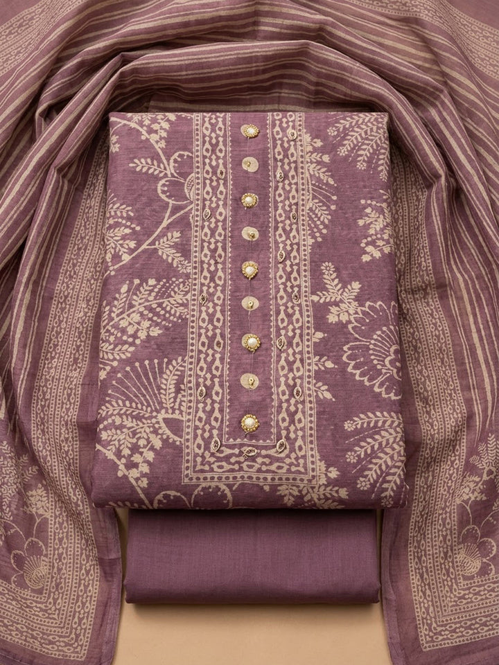 Lavender Chanderi Printed Unstitched Dress Material