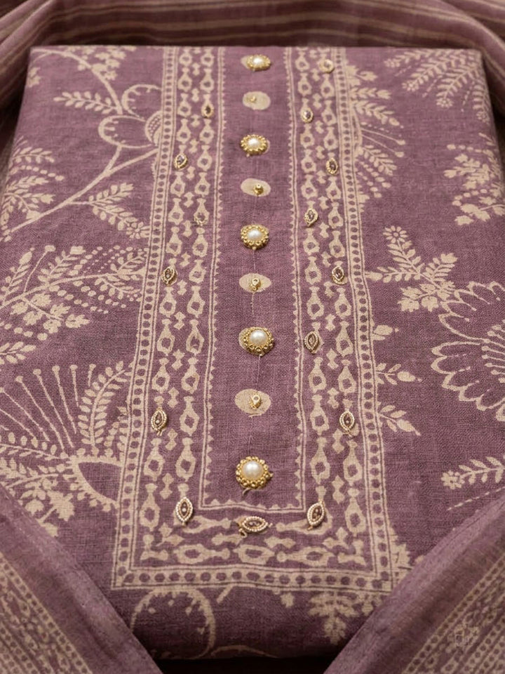Lavender Chanderi Printed Unstitched Dress Material