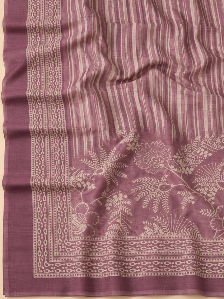Lavender Chanderi Printed Unstitched Dress Material
