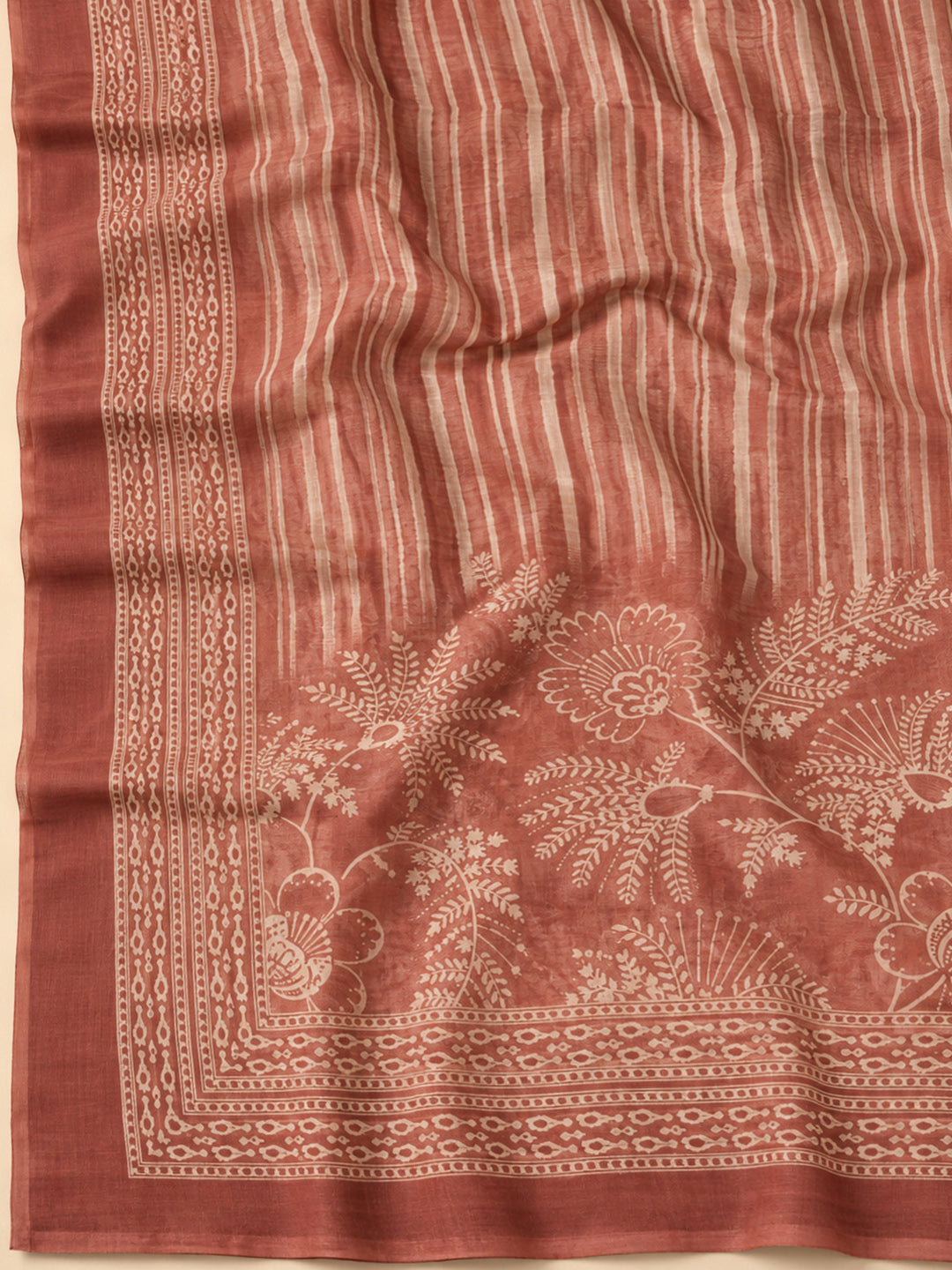 Peach Chanderi Printed Unstitched Dress Material