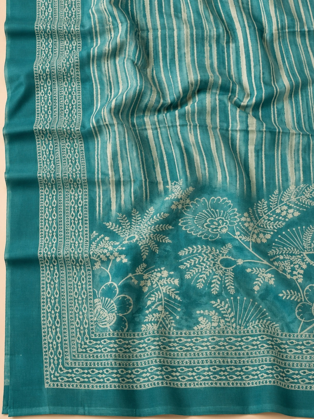 Sea Green Chanderi Printed Unstitched Dress Material