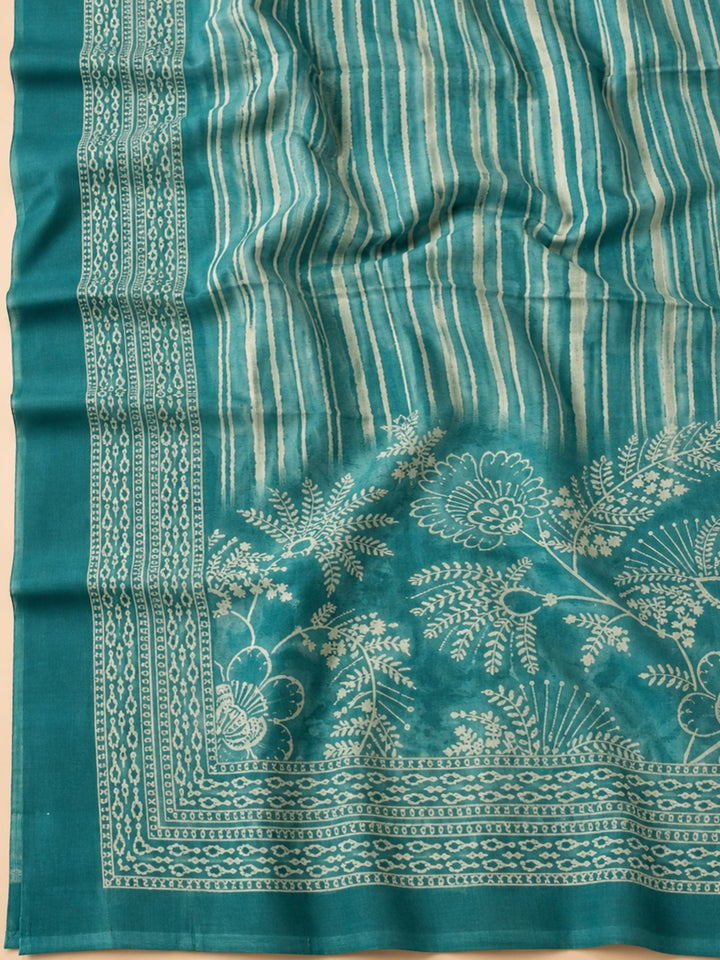 Sea Green Chanderi Printed Unstitched Dress Material