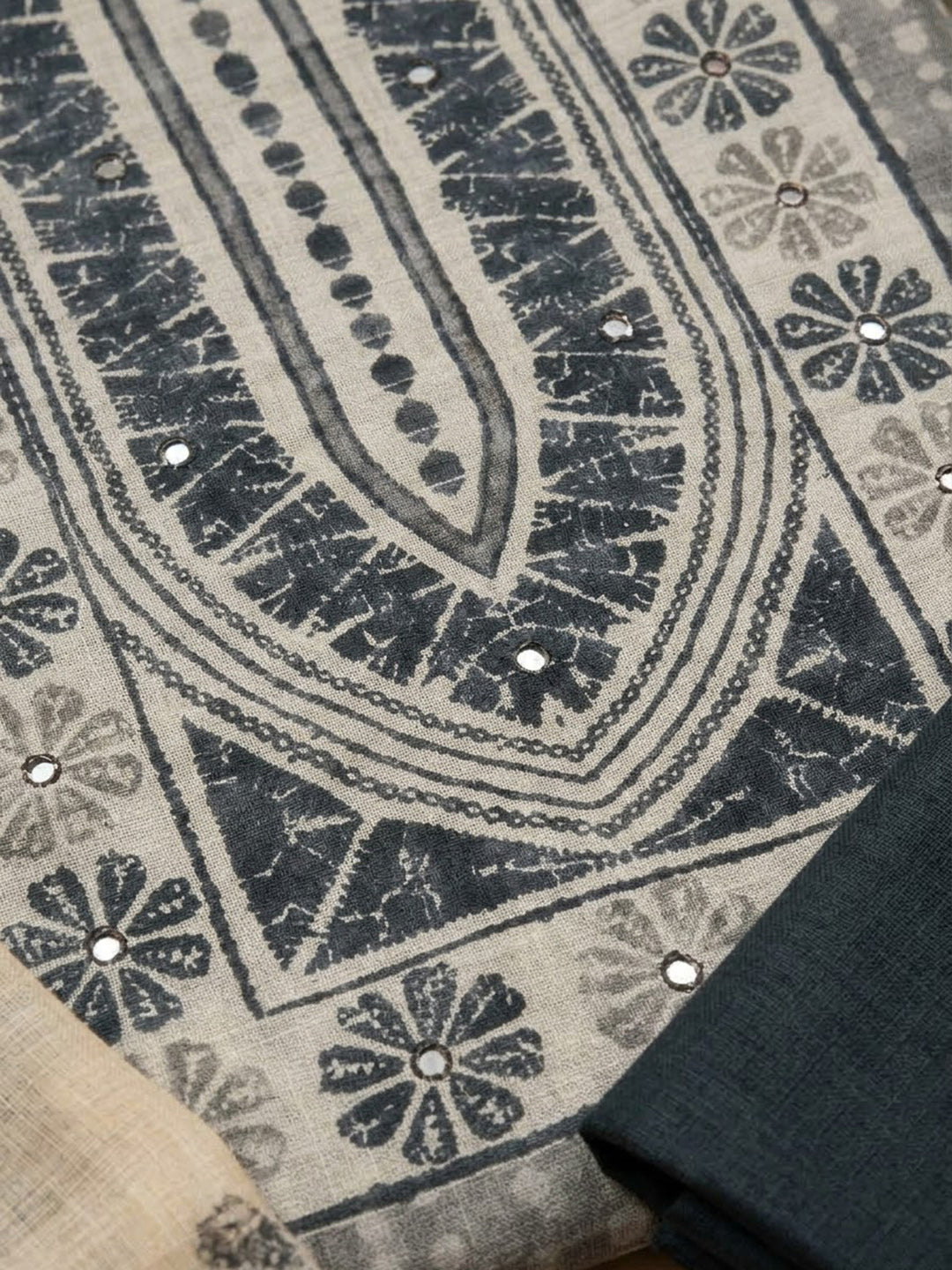Grey Chanderi Embroidered Unstitched Dress Material
