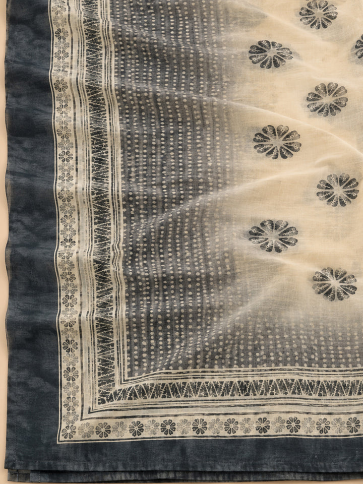 Grey Chanderi Embroidered Unstitched Dress Material
