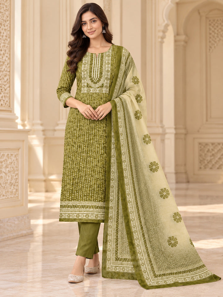 Mehndi Chanderi Embroidered Unstitched Dress Material