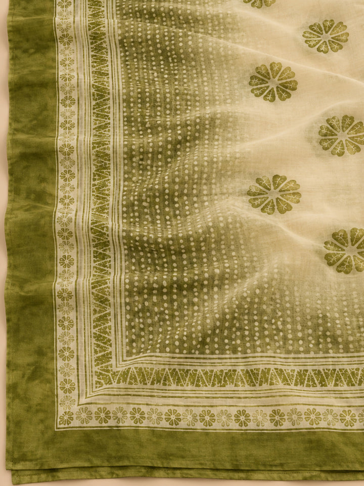 Mehndi Chanderi Embroidered Unstitched Dress Material