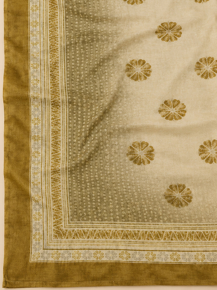 Mustard Chanderi Embroidered Unstitched Dress Material