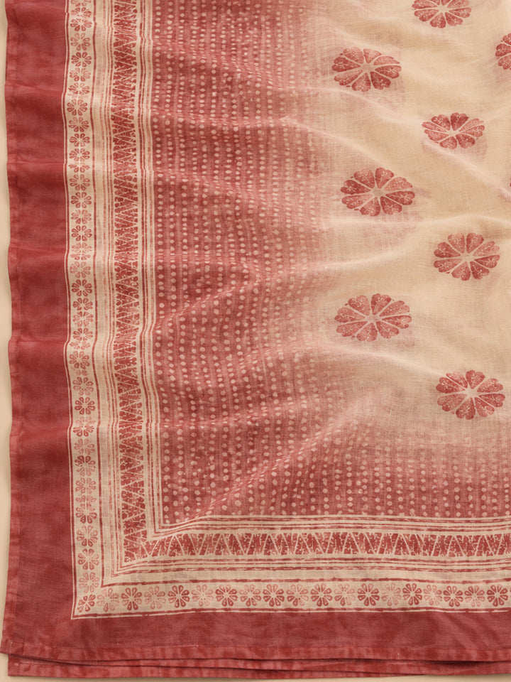 Onion Pink Chanderi Embroidered Unstitched Dress Material