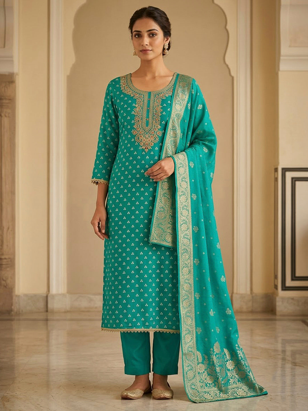 Firozee Cotton Blend Embroidered Unstitched Dress Material