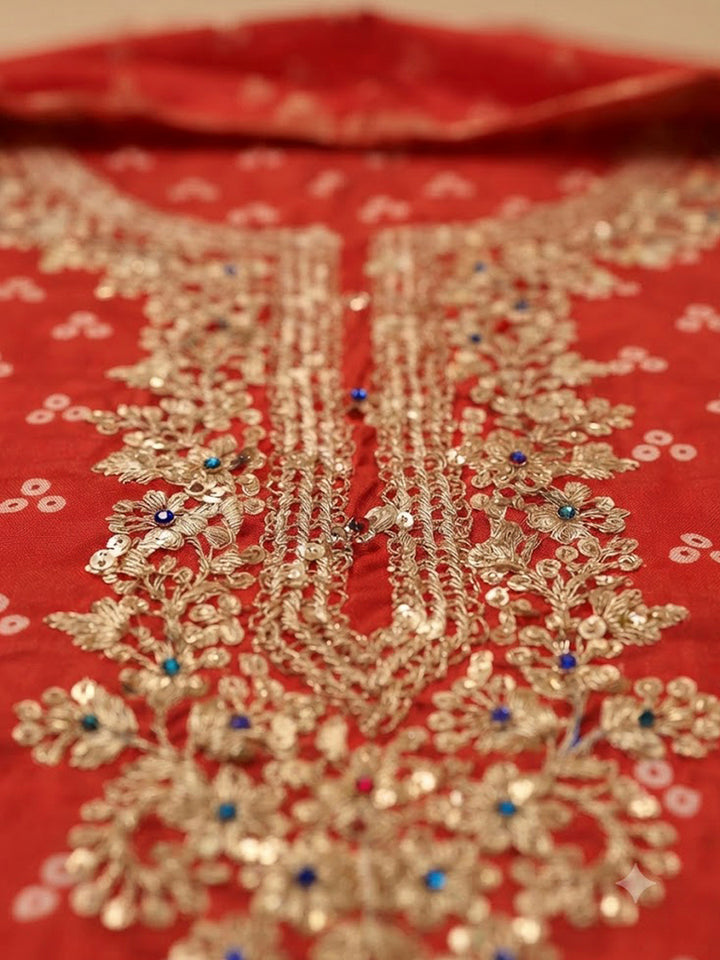 Rust Cotton Blend Embroidered Unstitched Dress Material