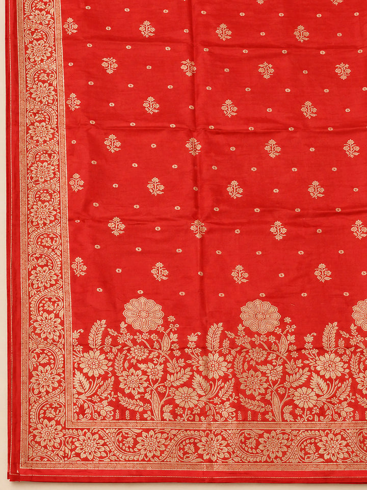 Orange Cotton Blend Embroidered Unstitched Dress Material
