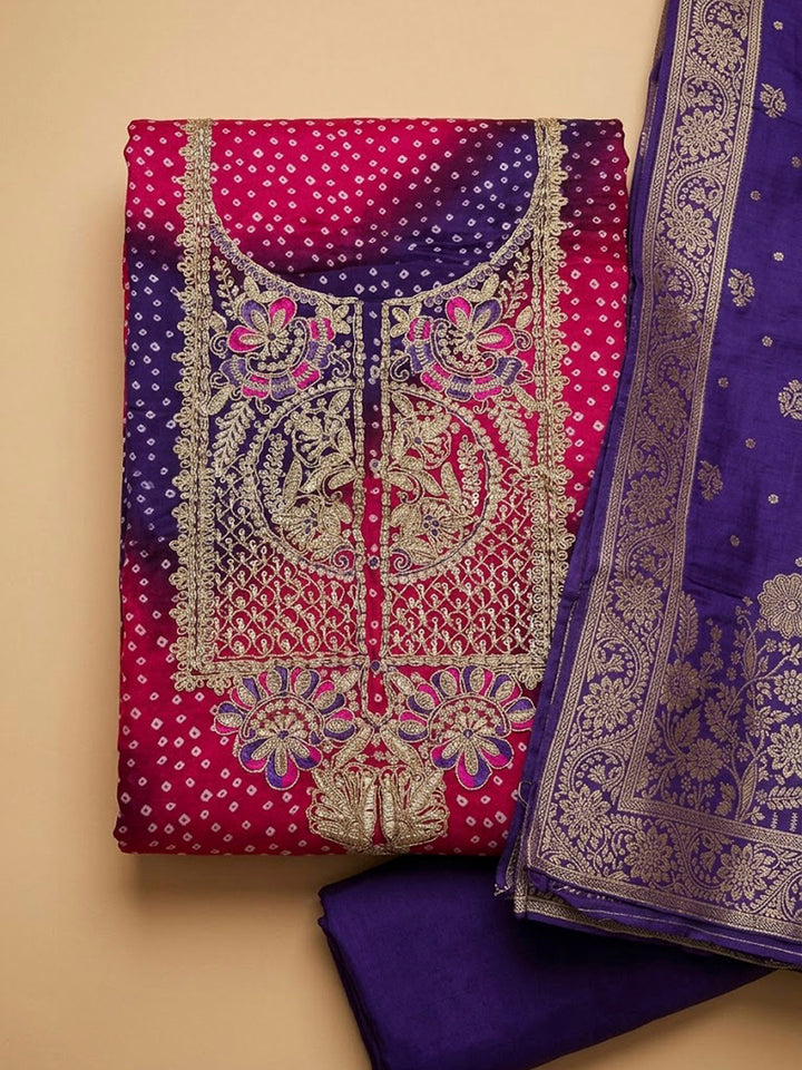 Purple Cotton Blend Embroidered Unstitched Dress Material