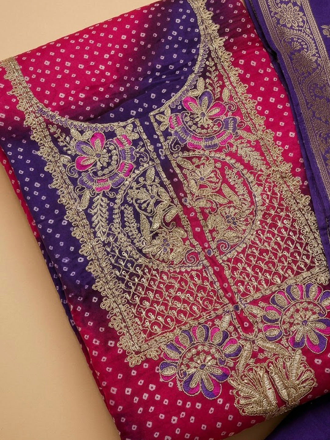 Purple Cotton Blend Embroidered Unstitched Dress Material