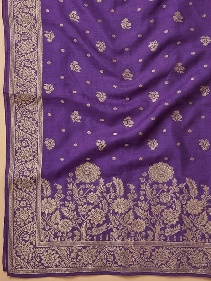 Purple Cotton Blend Embroidered Unstitched Dress Material
