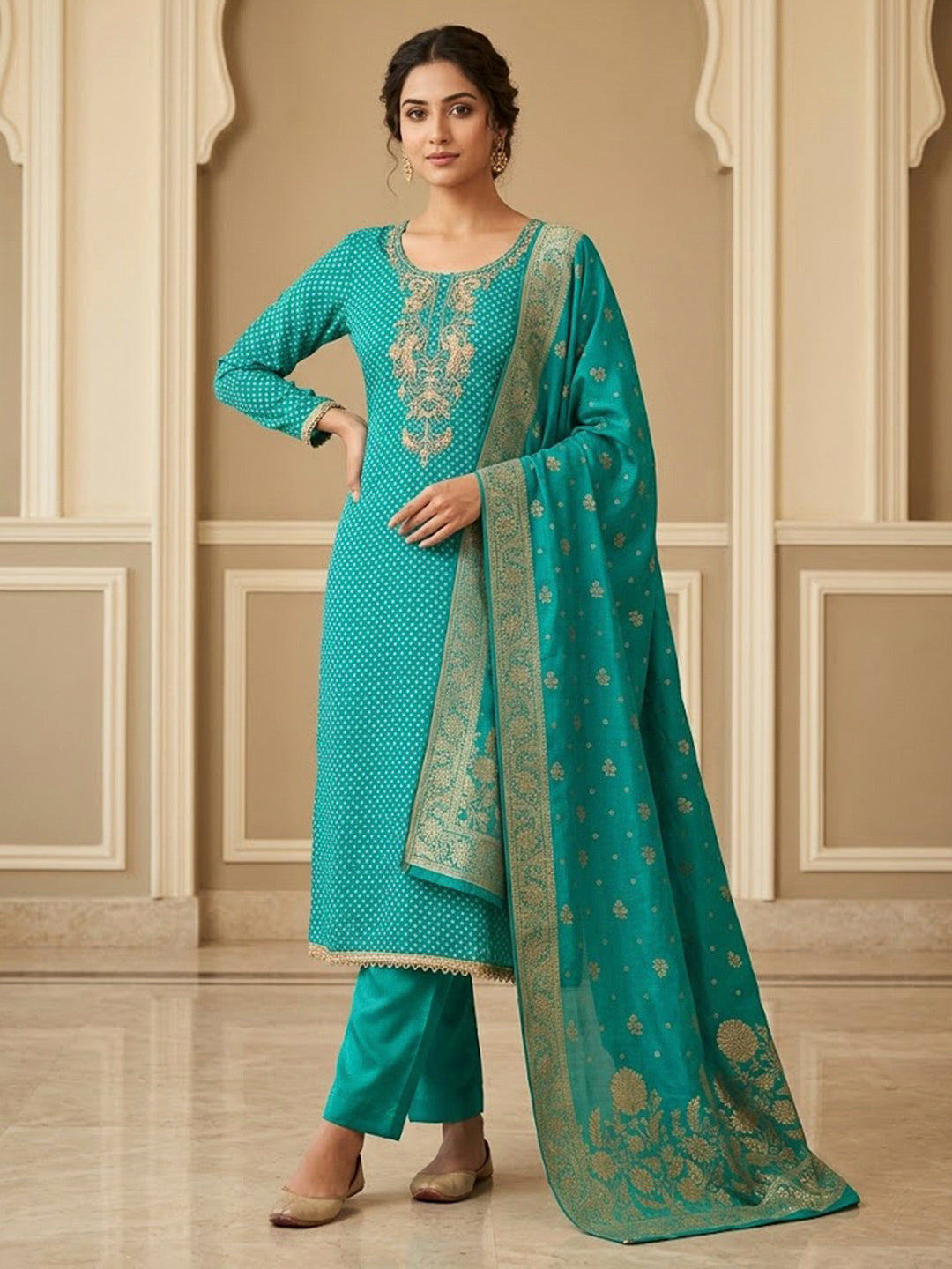 Firozee Cotton Blend Embroidered Unstitched Dress Material