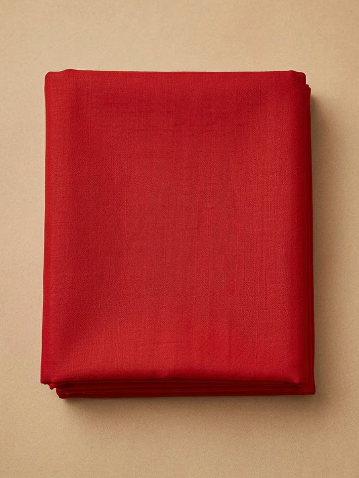 Red Cotton Blend Embroidered Unstitched Dress Material