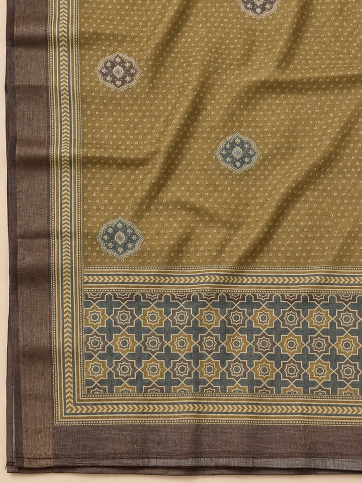 Grey Linen Blend Printed Unstitched Dress Material