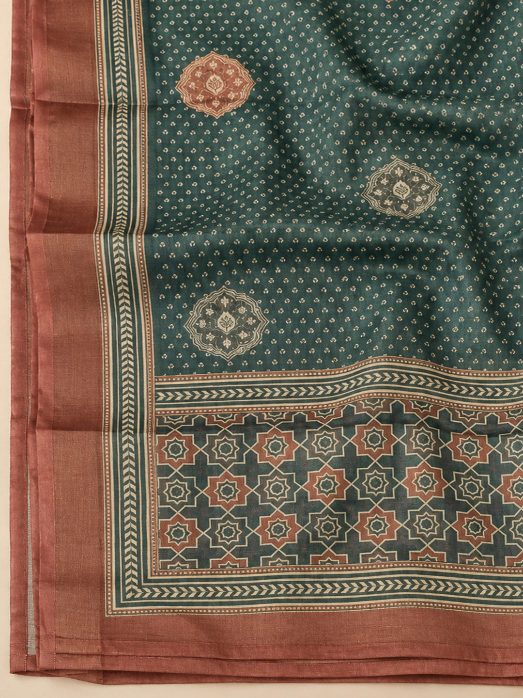 Rust Linen Blend Printed Unstitched Dress Material