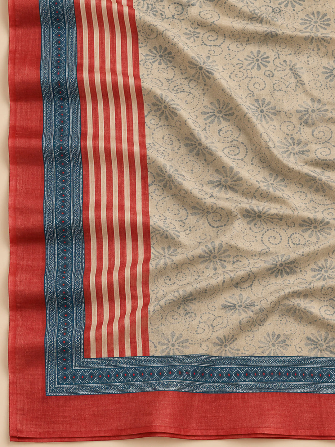 Red Linen Blend Printed Unstitched Dress Material
