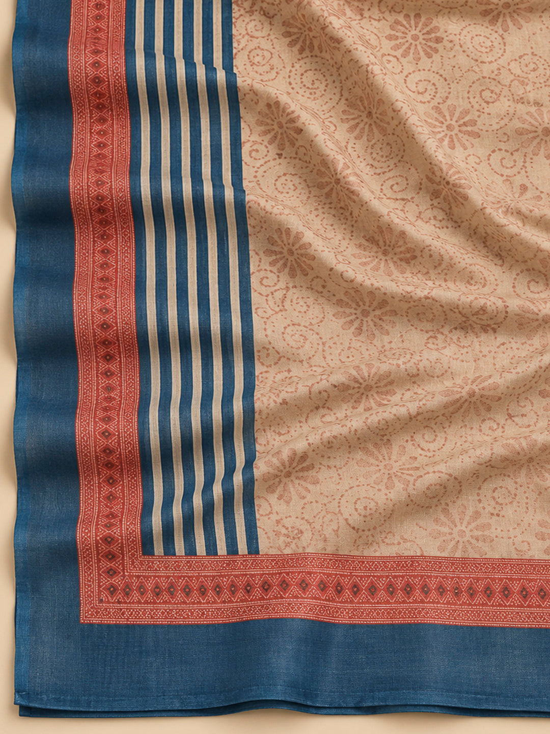 Blue Linen Blend Printed Unstitched Dress Material