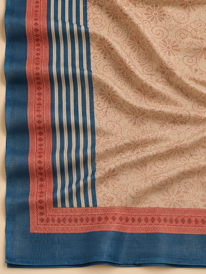 Blue Linen Blend Printed Unstitched Dress Material