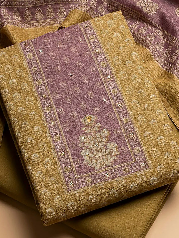 Mehndi Linen Blend Printed Unstitched Dress Material