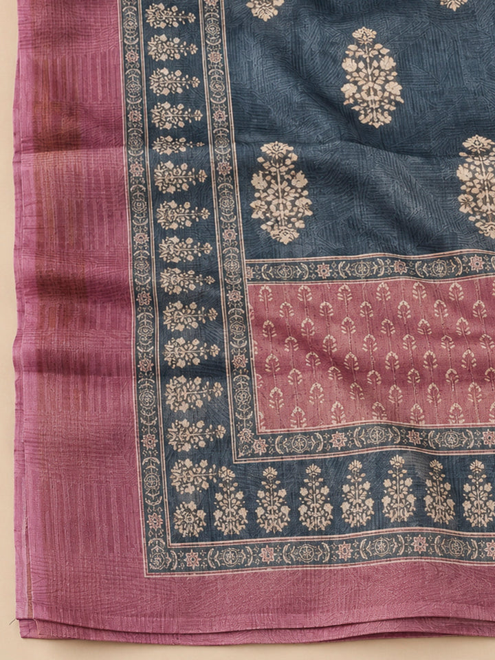 Onion Pink Linen Blend Printed Unstitched Dress Material