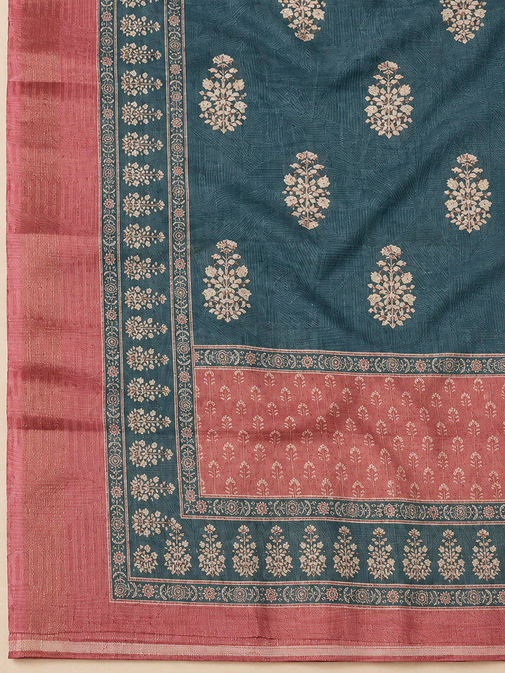 Peach Linen Blend Printed Unstitched Dress Material